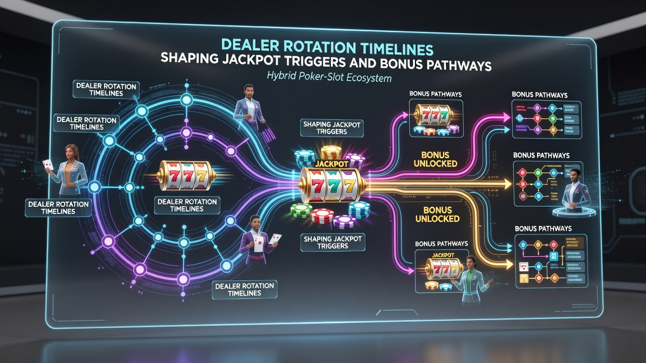Illustration der Bonus-Pfade und ihrer Verbindung zu Dealer-Schichten in Poker-Slot-Hybriden