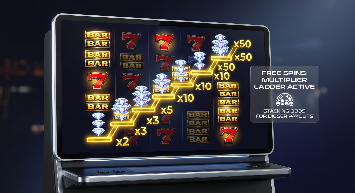 Detaillierte Darstellung eines Slot-Screens mit aktiver Multiplier-Leiter in den Freispielen, Gewinnlinien und explodierenden Symbolen