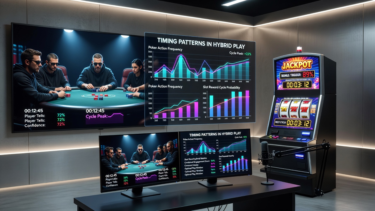 Detaillierte Ansicht eines hybriden Dashboards mit Poker-Stream und Slot-Belohnungszyklen